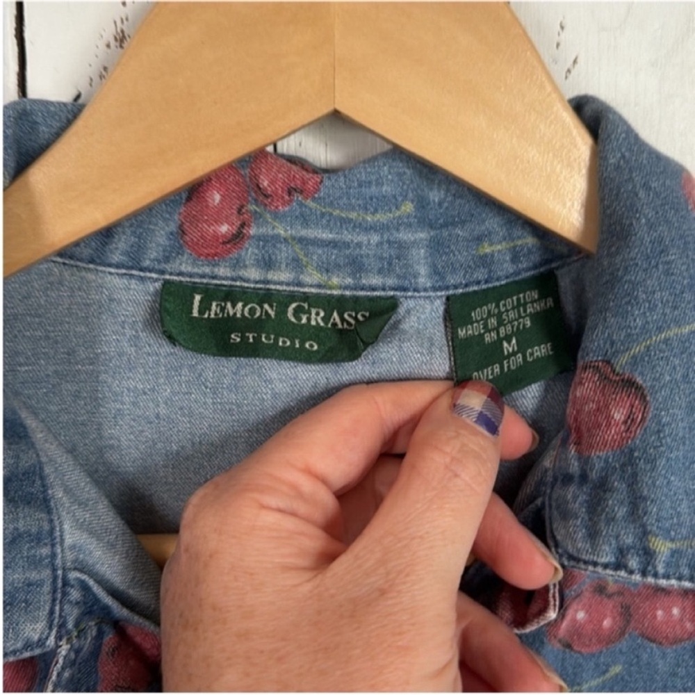 Lemon Grass Studio Button Down Top Denim Cherry S… - image 5